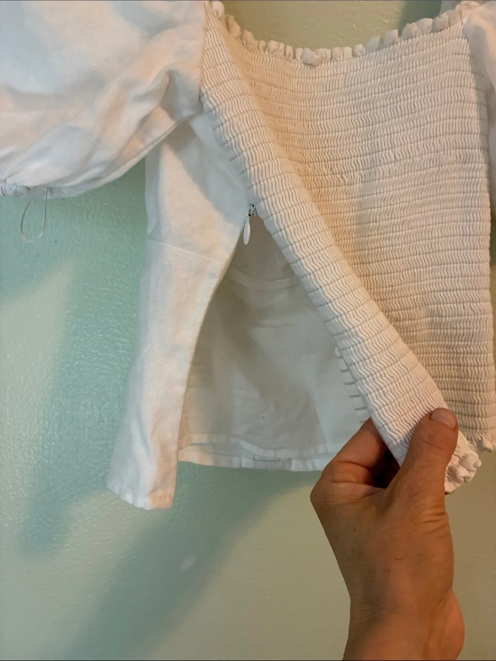 Reformation Rome White Puff-Sleeve Sweetheart Linen Top